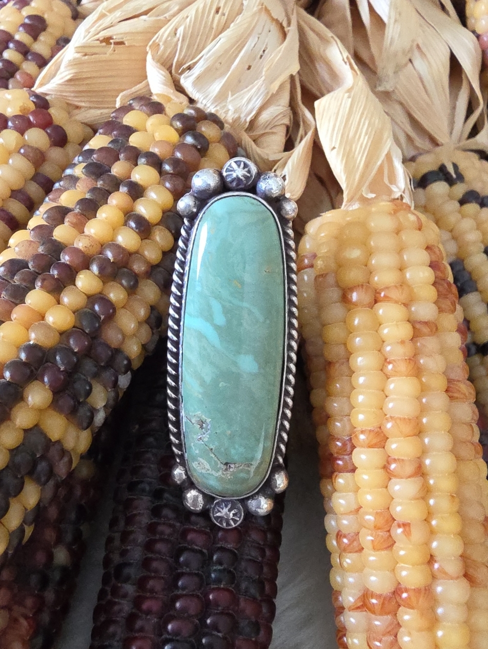Gorgeous Vintage Native American Navajo Tyrone Turquoise Long Ring 🩵💚🤎🎁